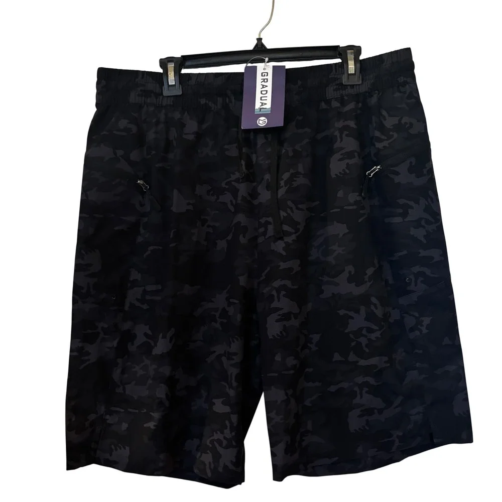 Gradual Men's Hiking Shorts XXL NWT Black Camouflage Pattern Pockets